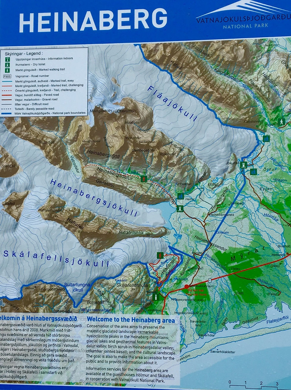 Map of the 3 major glaciers in Myrar area of Vatnajokulsjodgardur National Park