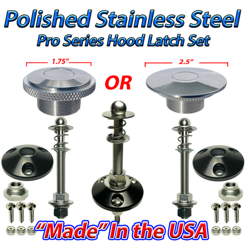 Polished 316 Stainless Steel Hood Latch Set of 2 Push Button Latches