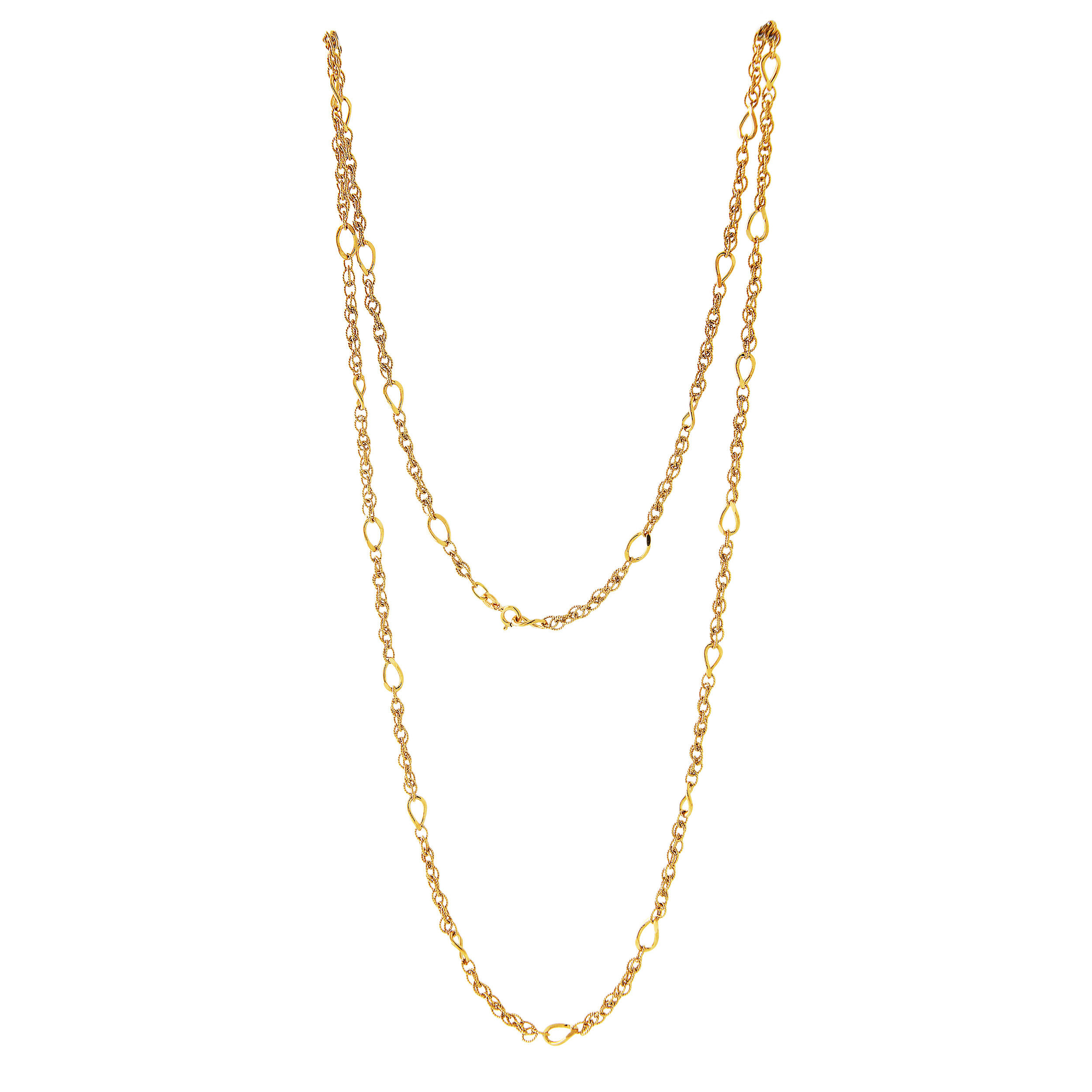 Long 34'' Twisted Link Station Necklace Chain Italy 18k yellow gold