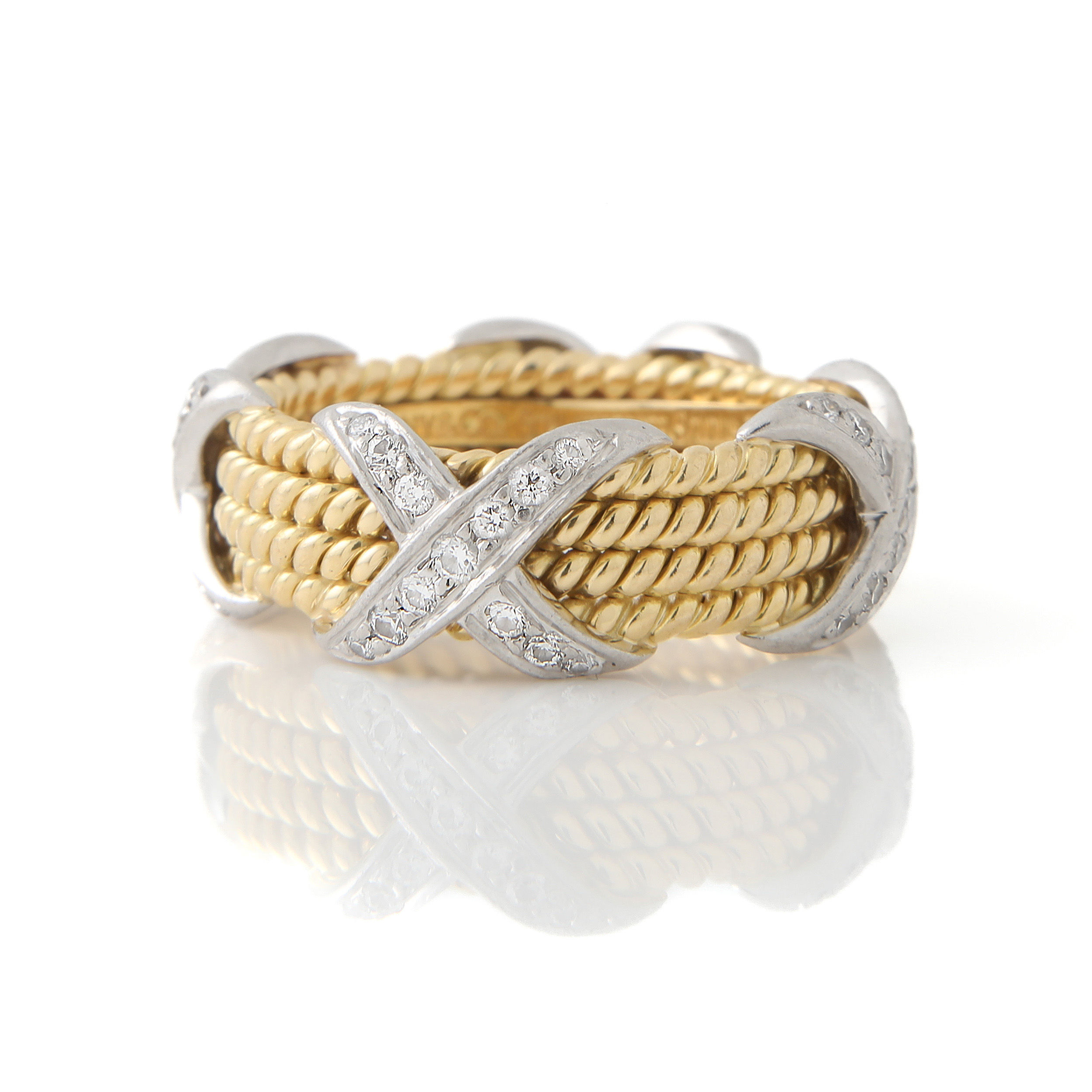 Tiffany & Co. Schlumberger X Diamond Four Row Ring 18k yellow gold Platinum