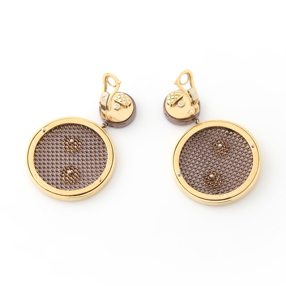 Thumbnail: Sabbidini Front Facing Diamond Mesh Disc Clip On Earrings 18k Yellow Go