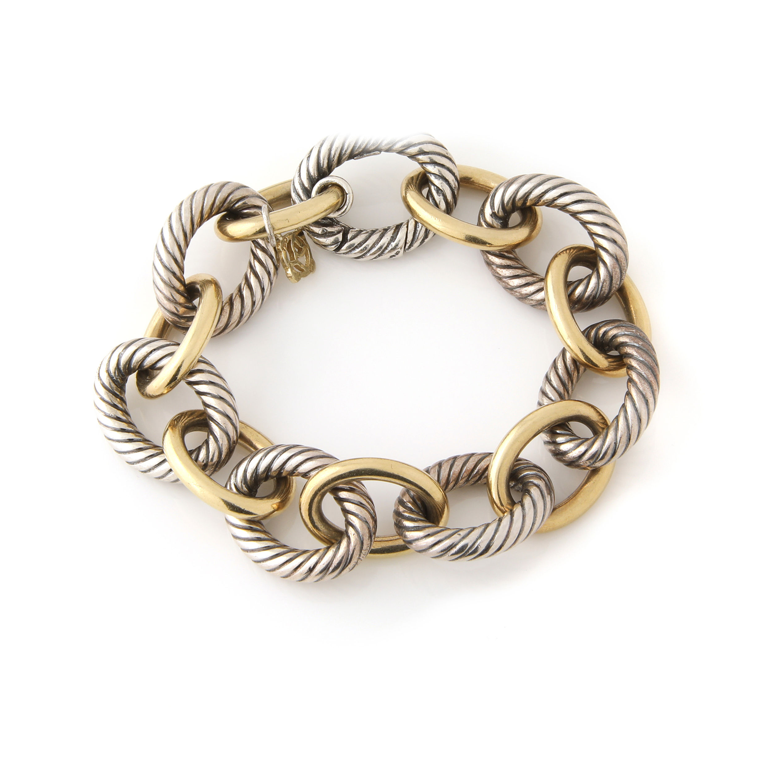 David Yurman Oval Link Cable Chain Bracelet 18K Yellow & Sterling Silver 8''