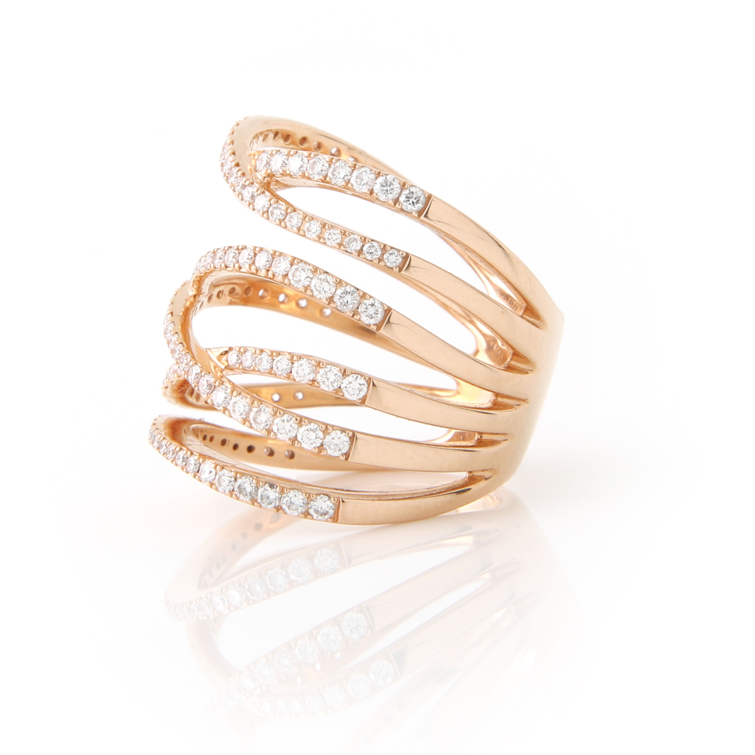 Multi Row Diamond Crossover Ring 18k Rose Gold & Diamonds