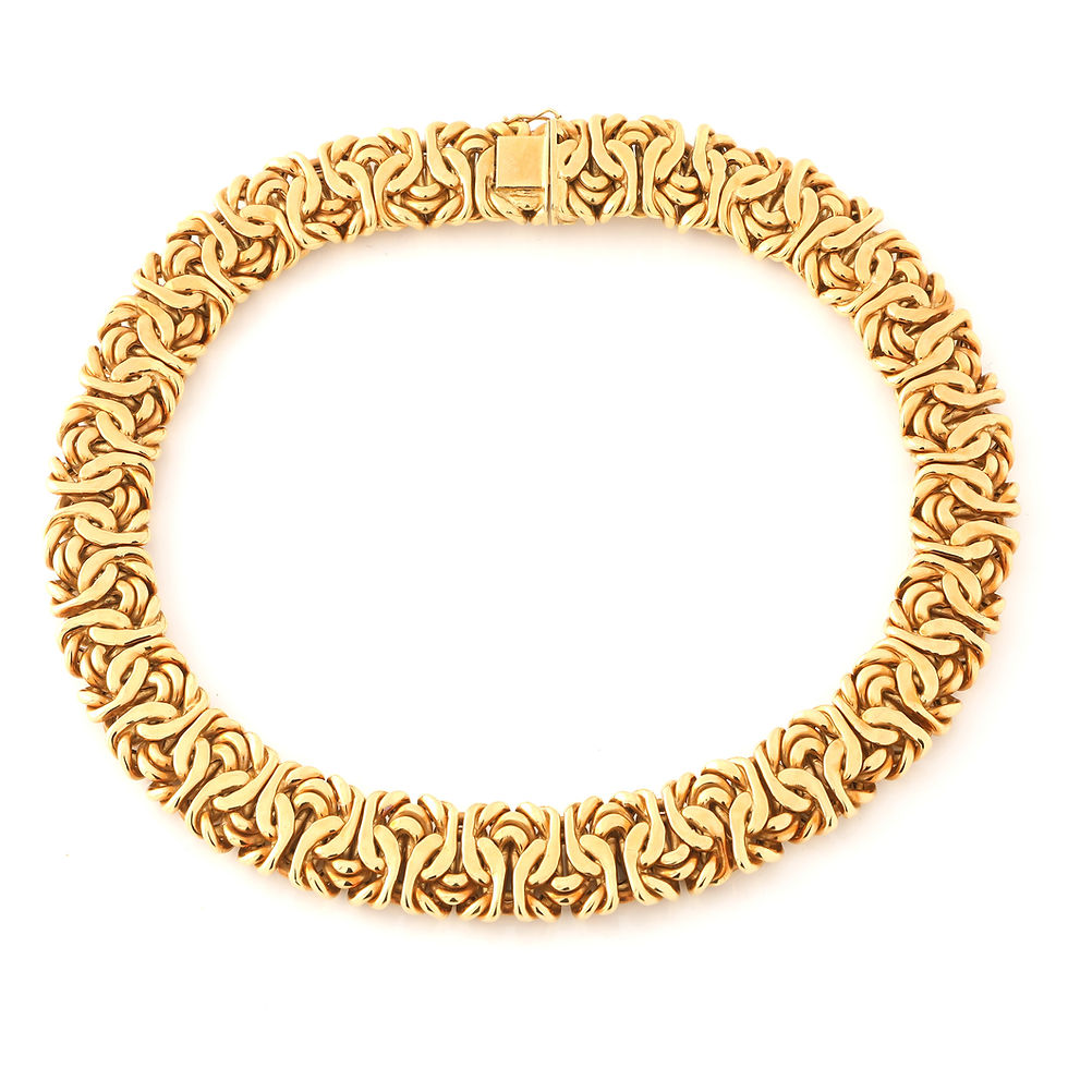 Treemme Wide Solid Flat Byzantine Collar Necklace 16.5'' 18k Yellow Gold ITALY