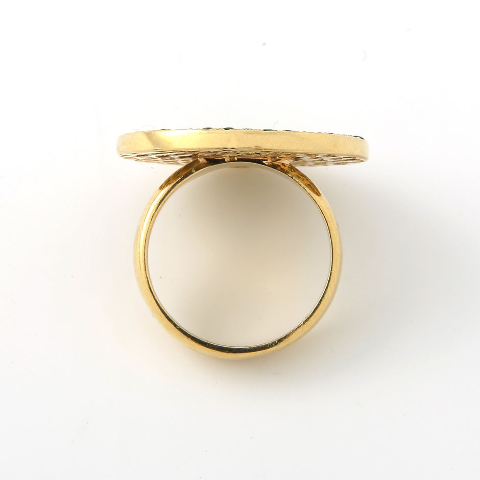 Thumbnail: Tsavorite Garnet Pave Disc Cocktail Ring 18k yellow gold Sz. 6.25