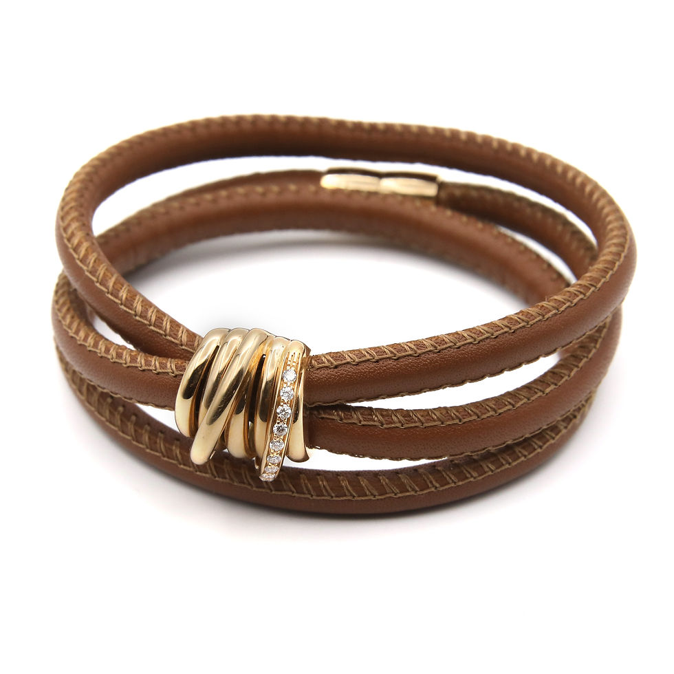 Thumbnail: De Grisogono Allegra Diamond Brown Leather Wrap Bracelet 18k Rose Gold