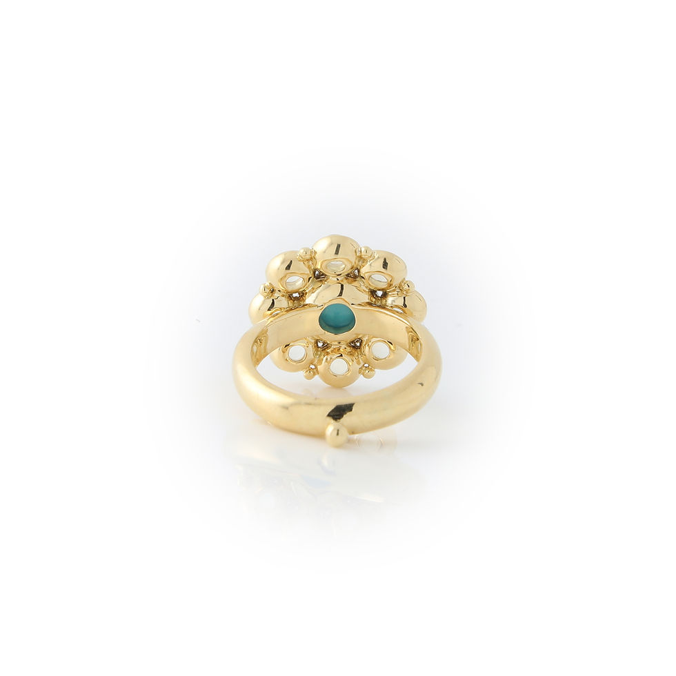 Thumbnail: Temple St. Clair Stella Flower Turquoise & Moonstone Ring 18k Yellow Gold