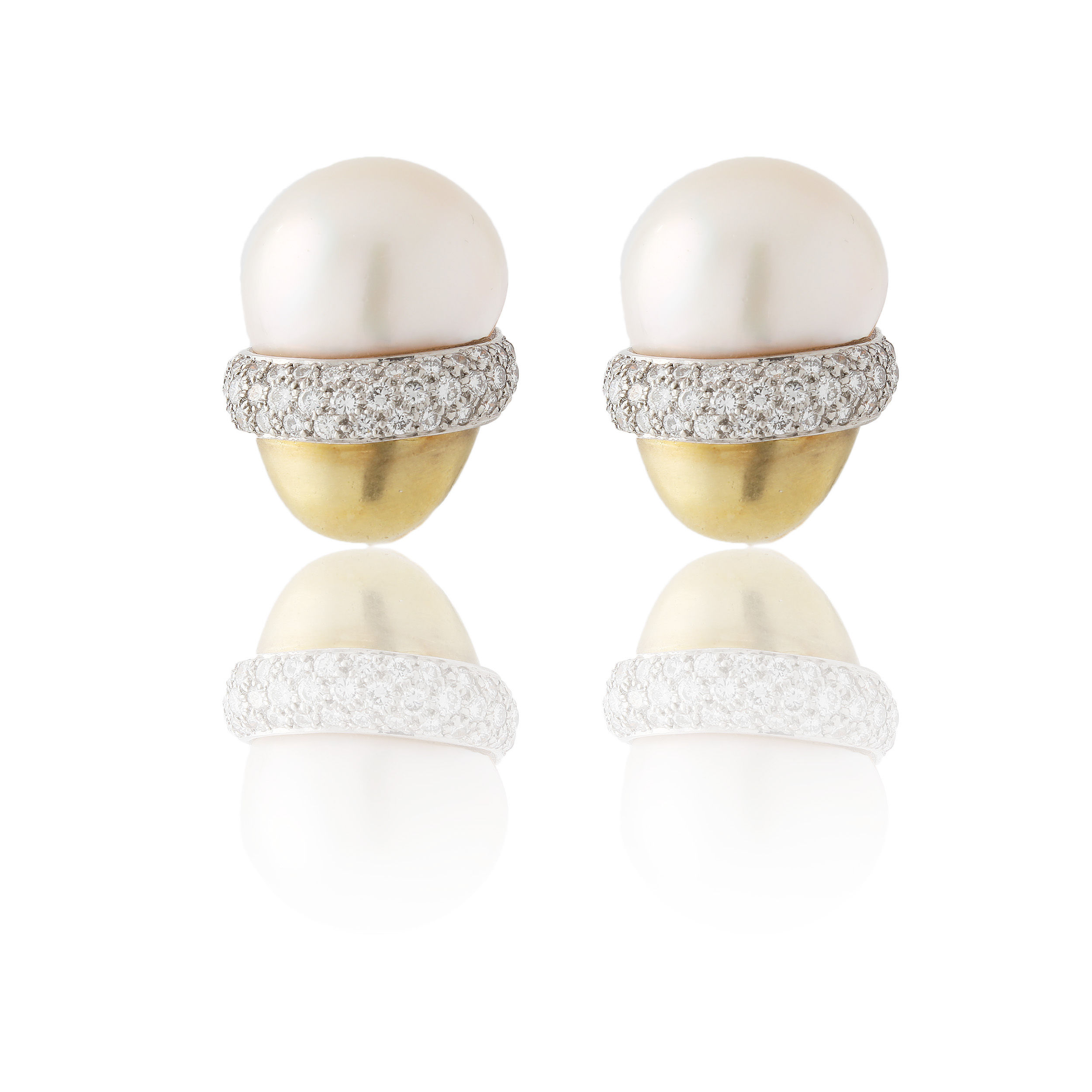 Marlene Stowe Designs Mabe Pearl Ear Clip Earrings 18k Yellow Gold Platinum