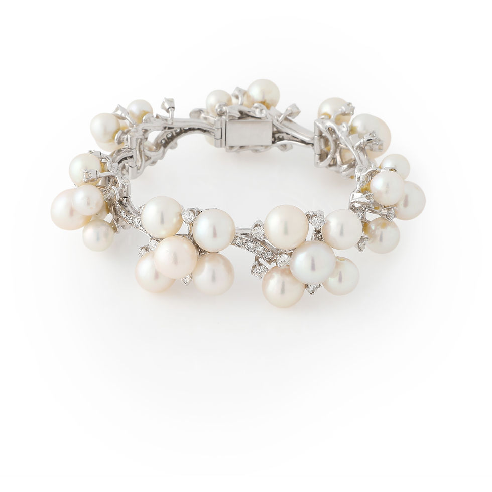 Flexible Link Pearl & Diamond Bracelet 18k white gold