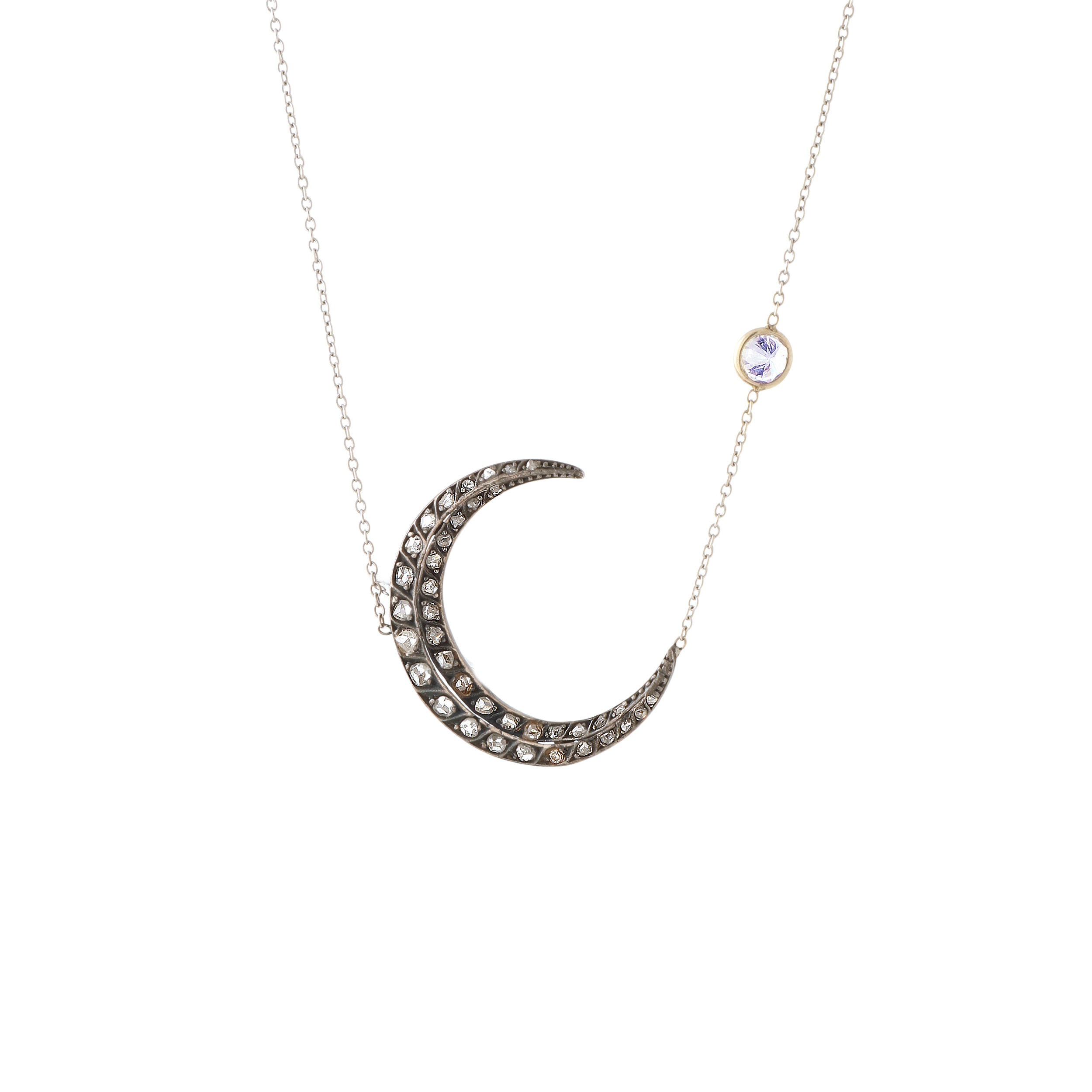 Renee Lewis Diamond Crescent Moon Necklace 18k white gold 16''