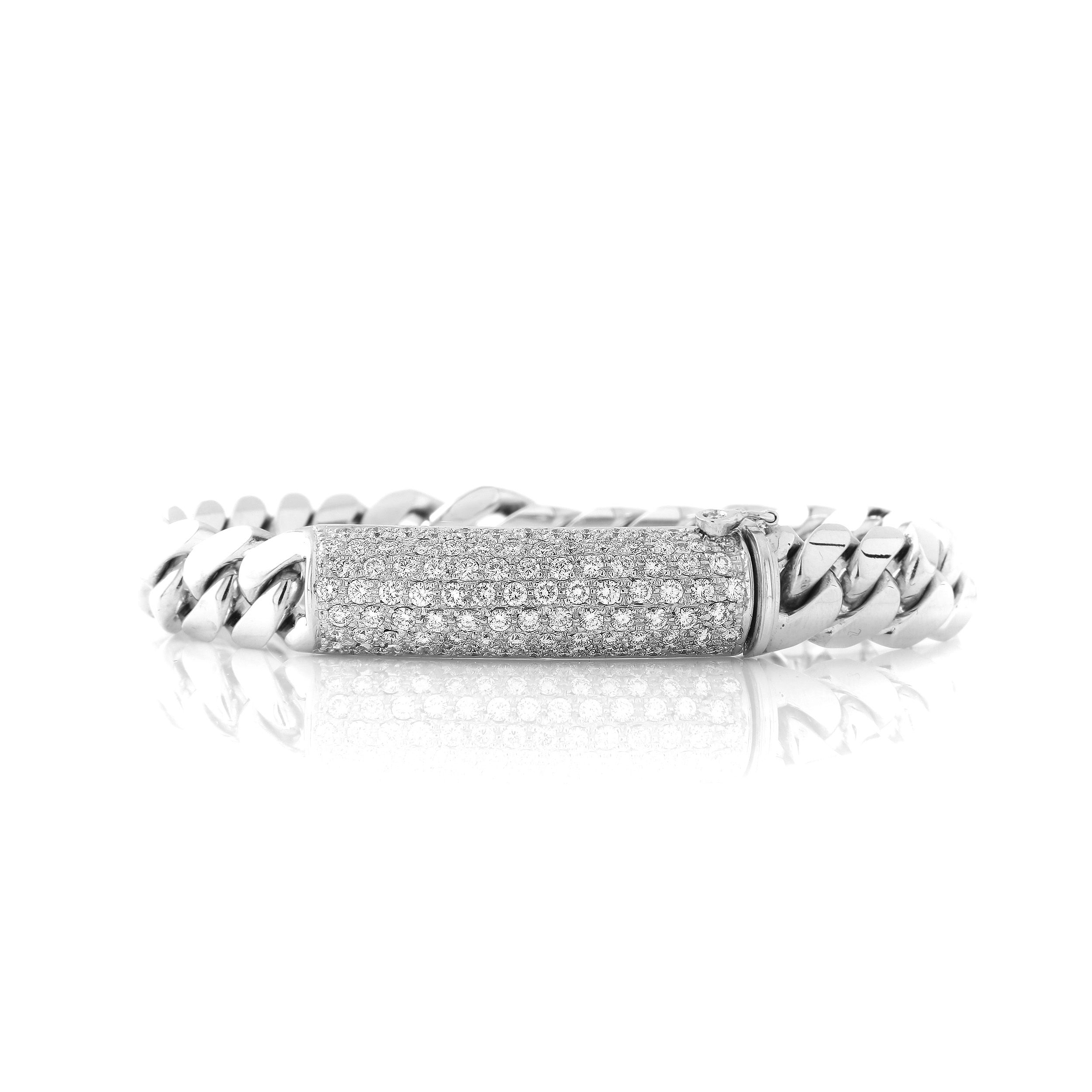 Solid Curb Link Diamond ID Bracelet 18k White Gold