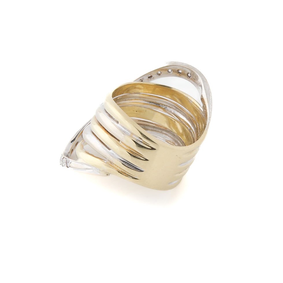 Thumbnail: Wide Two Tone Multi-Row Diamond Ring 18k Gold