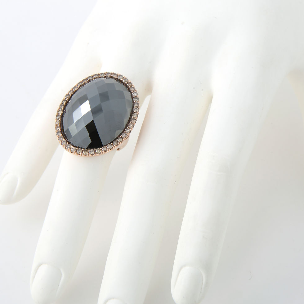 Thumbnail: Large, Faceted Hematite & Diamond Statement Ring, 18K Rose Gold