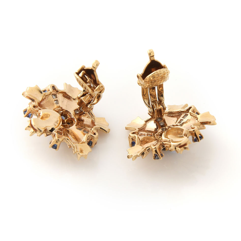 Thumbnail: Tiffany & Co. Vintage Sapphire Diamond Star Burst Clip Earrings 14K yellow Gold
