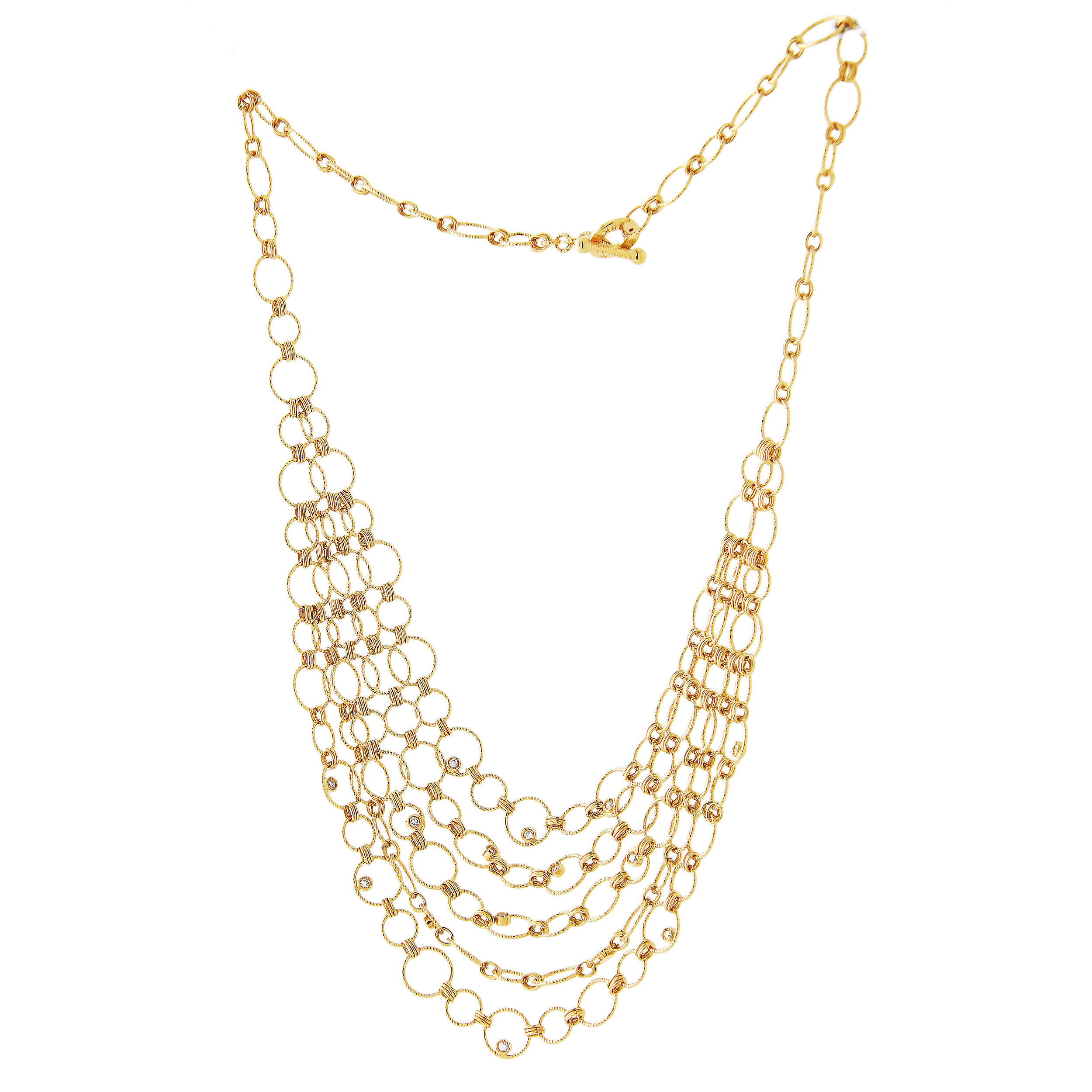 Roberto Coin Layered Round Link Diamond Necklace 18k Yellow Gold 17''
