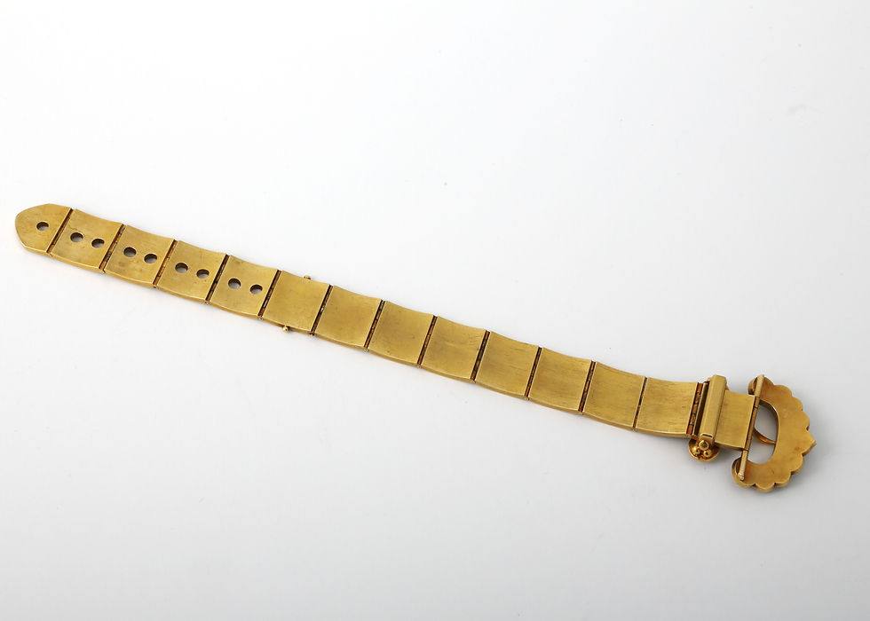 Thumbnail: EXQUISITE Victorian Buckle Bracelet 15K Gold, Blue Enamel & Pearls