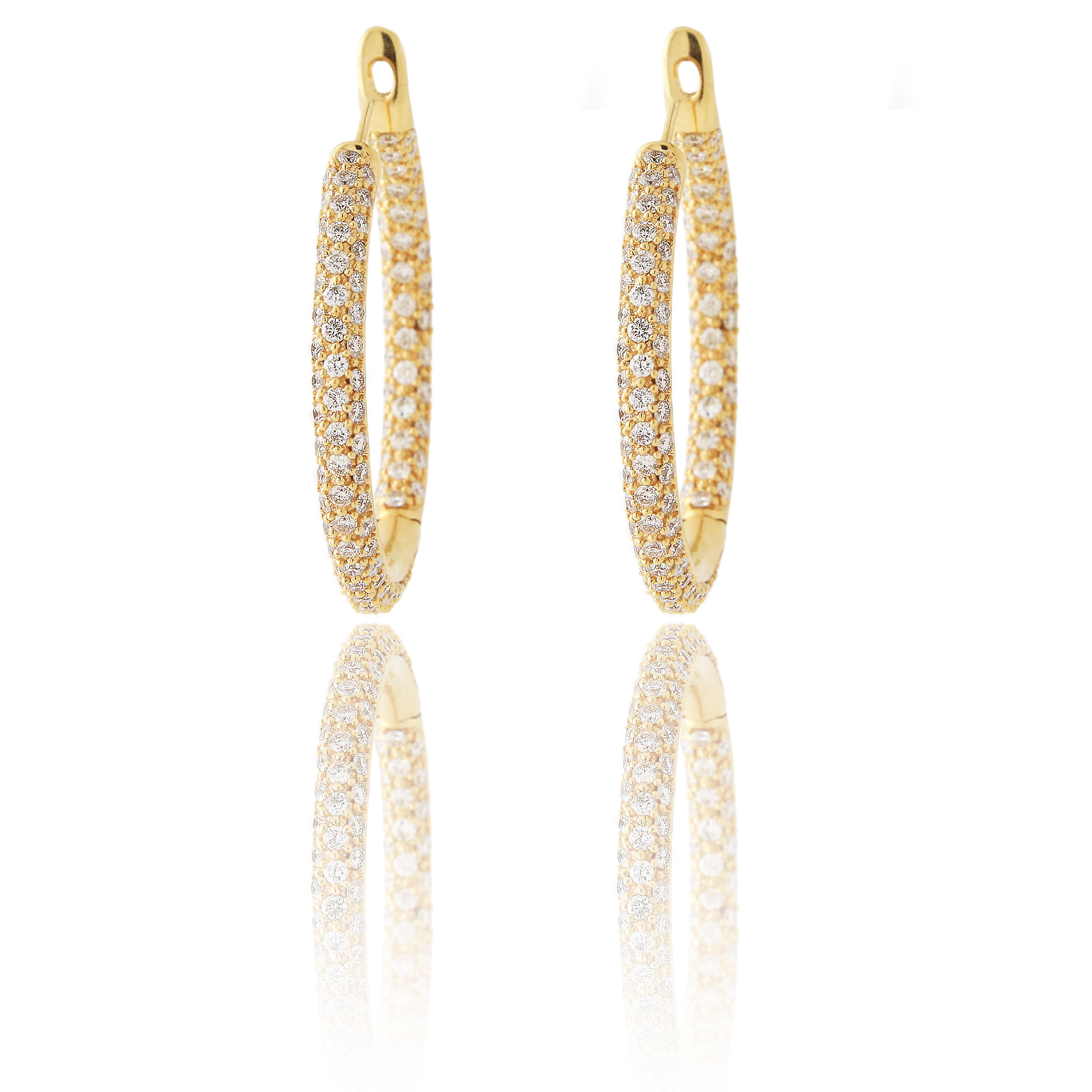 Three row Pave Diamond Hoops 1.25'' 18k yellow gold