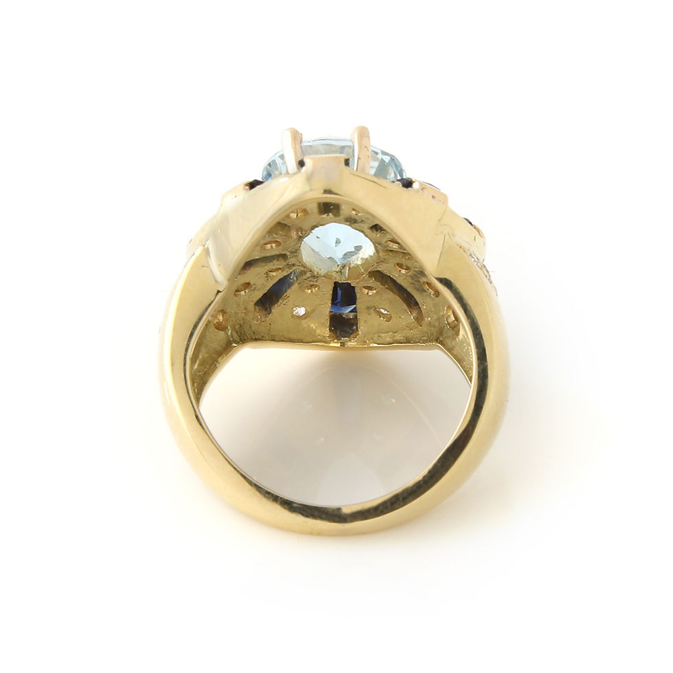 Thumbnail: Blue Topaz Diamond & Sapphire  Sunburst Cocktail Ring 18k Yellow Gold