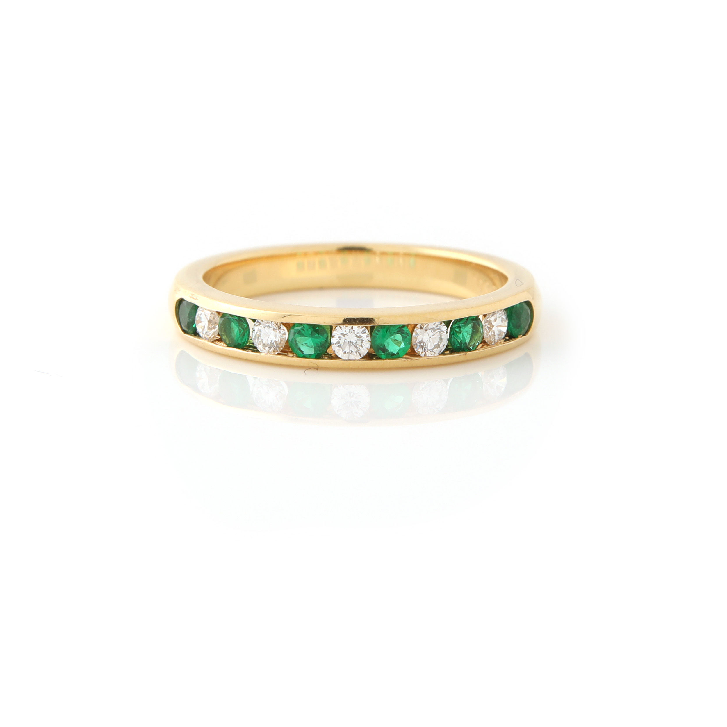 Tiffany & Co. Half Channel Set Emerald & Diamond Ring Band 18k yellow gold 6.5