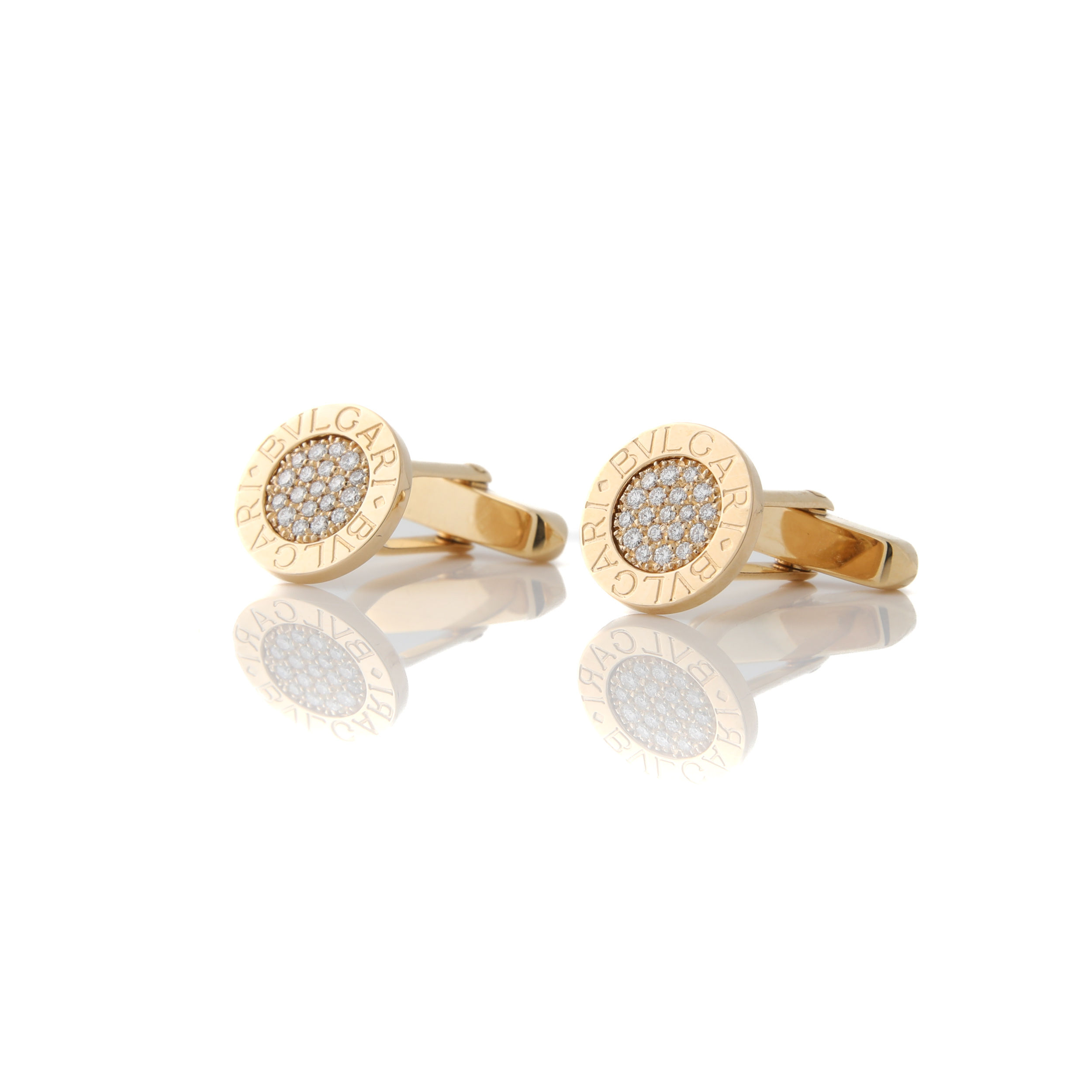 Bvlgari BB Pave Diamond 18k Yellow Gold Cufflinks