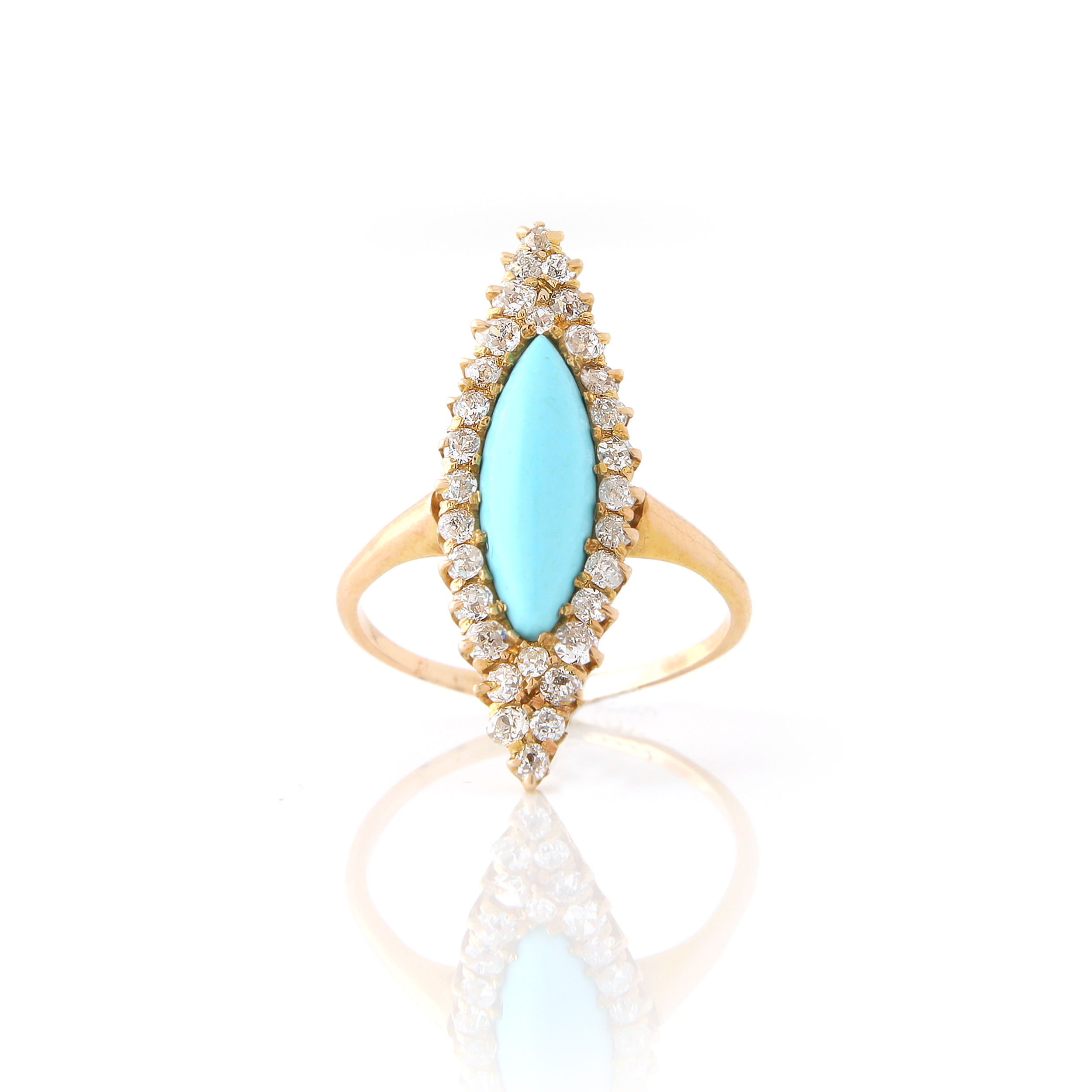 Vintage Marquise Shaped Turquoise & Diamond Ring 14k yellow gold