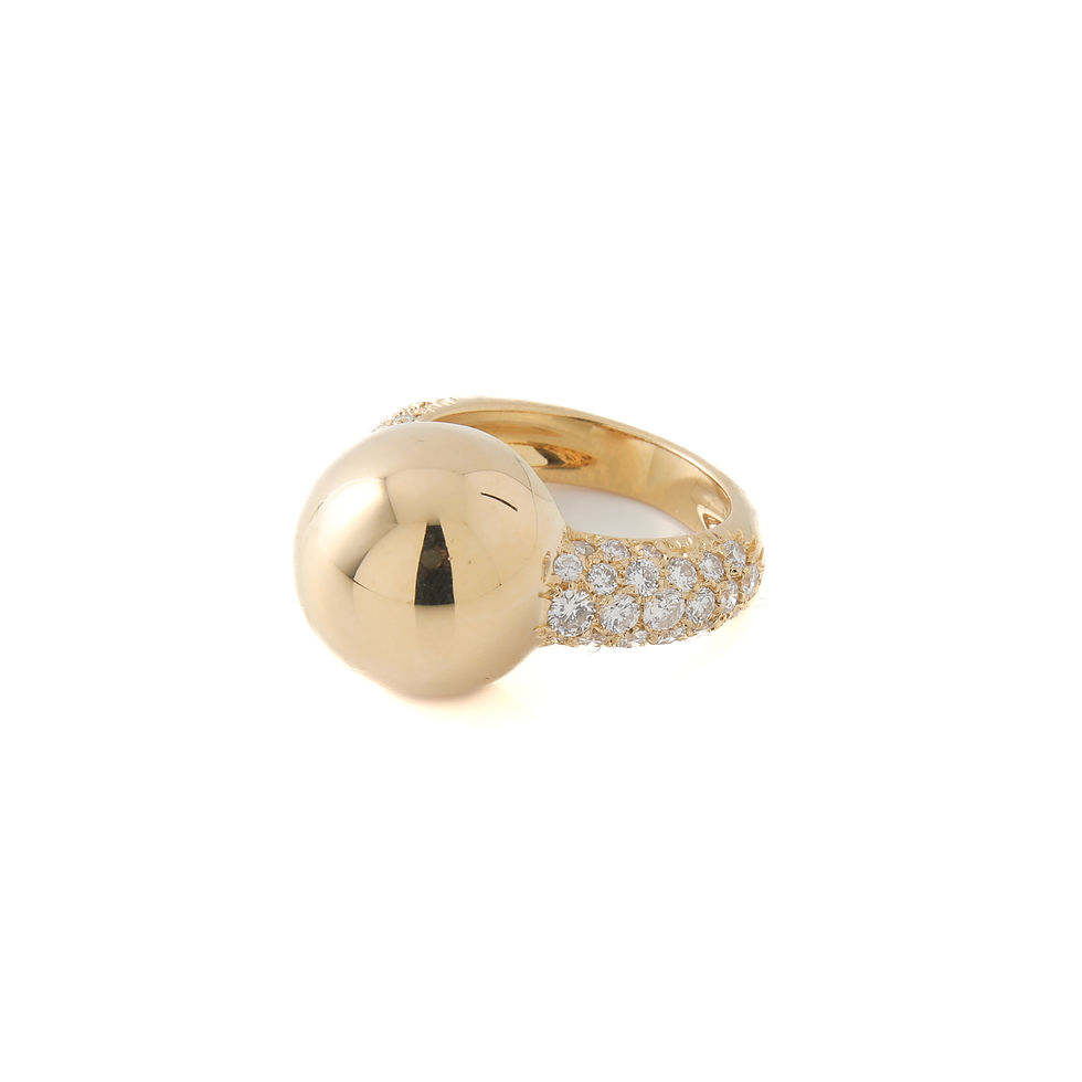 Thumbnail: Domed Ball Diamond Ring 18k Yellow Gold Sz. 6.5