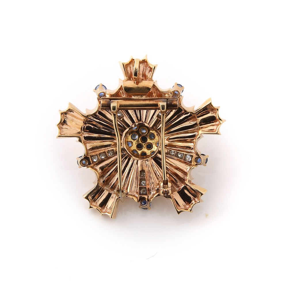 Thumbnail: Tiffany & Co Vintage Sapphire & Diamond Star Burst Brooch Pendant 14k gold