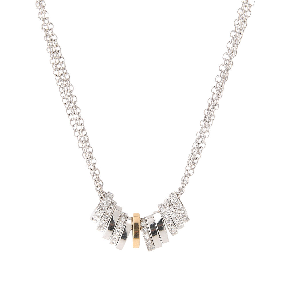 Contemporary Italian, Diamond & 18k Gold Rondelles, Three Chain Necklace 17''