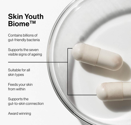 Two Skin Youth Biome lozenges with benefits written over the top