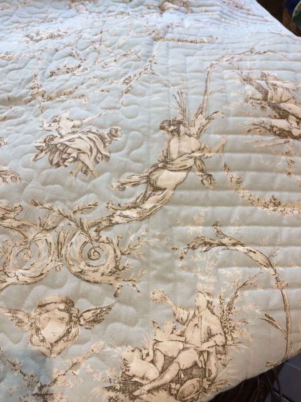 Thumbnail: Toile De Jouy Quilted Throw-Over Bed Cover