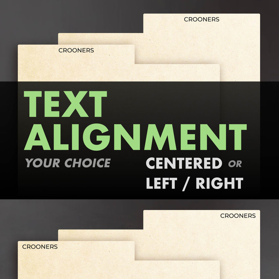 two pairs of vinyl record dividers displaying text alignment options, centered text or left/right text justification