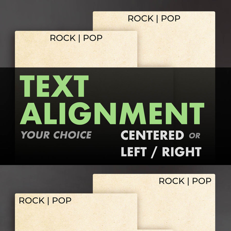 two pairs of vinyl record dividers displaying text alignment options, centered text or left/right text justification