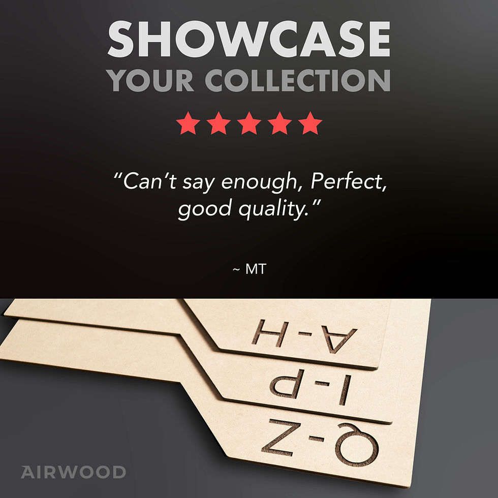 closeup of 10-inch vinyl record dividers detailing the dark consistent engraving of custom alphabetical titles with an infogr