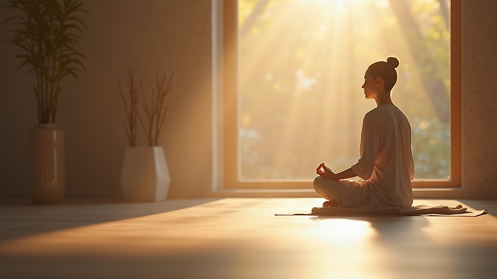 Close-up view of a serene meditation space with soft lighting
