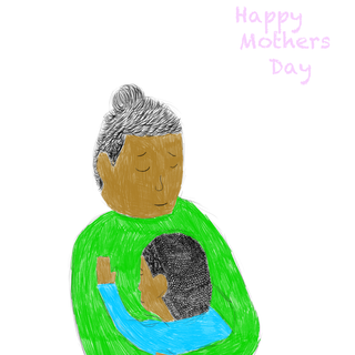 A simple Mother's Day card design shows a happy mother hugging her child, conveying warmth and affection.