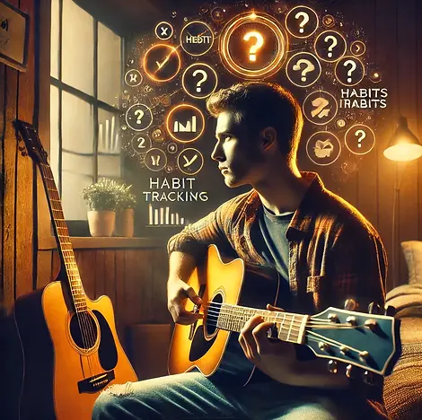 DALL·E 2025-02-17 18.58.36 - A thought-provoking image of a guitarist in a home practice s
