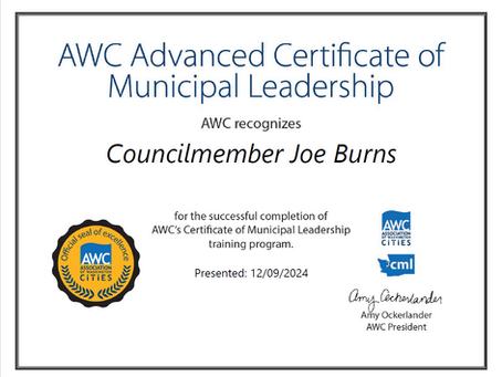 AWC Advanced Certificate of Municipal Leadership, Joe Burns