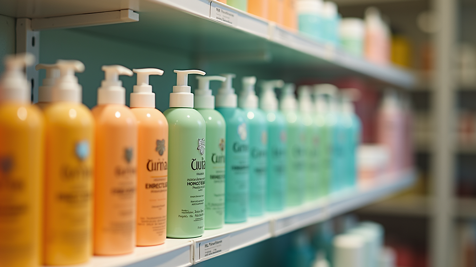 Close-up view of a vibrant hair care product display