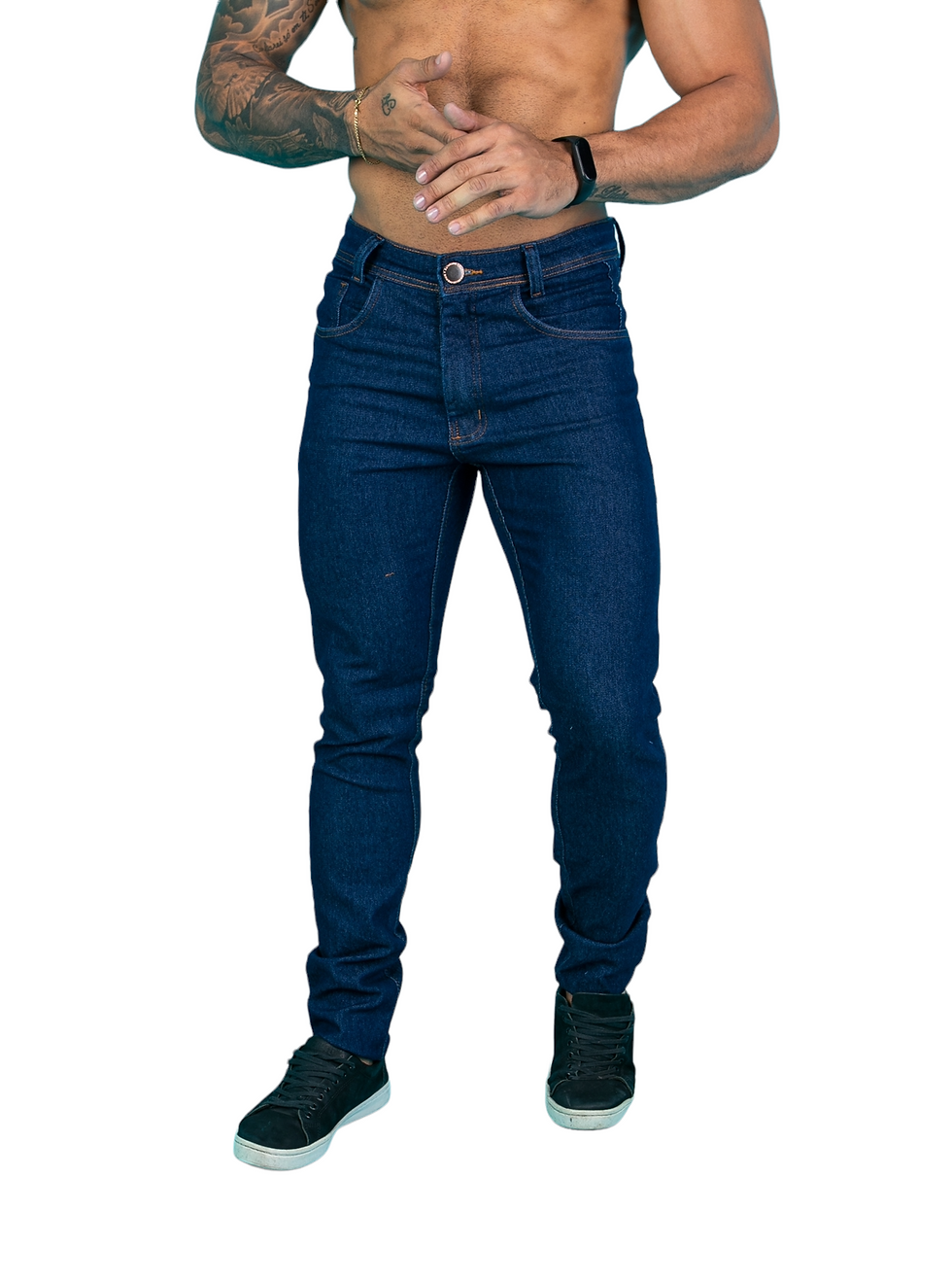 Miniatura: Calça Jeans Masculina Slim Premium Com Elastano Azul Escuro