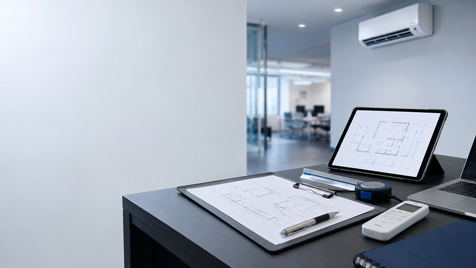 Ar condicionado em escritório com tablet exibindo PMOC