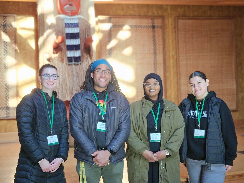 Hailey Capps, Christian Love, Sahra Ibrahim, and (myself) Karen Ocampo during our site visit to IslandWood’s Graduate Program on Bainbridge Island. This immersive 10-month residency prepares educators through a justice-oriented environmental lens.