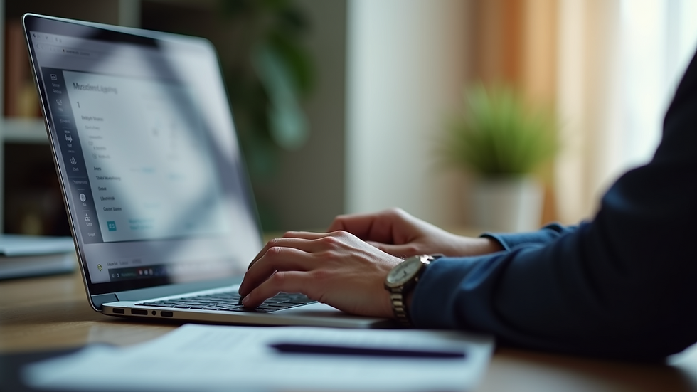 Eye-level view of a person using a laptop for online financial education