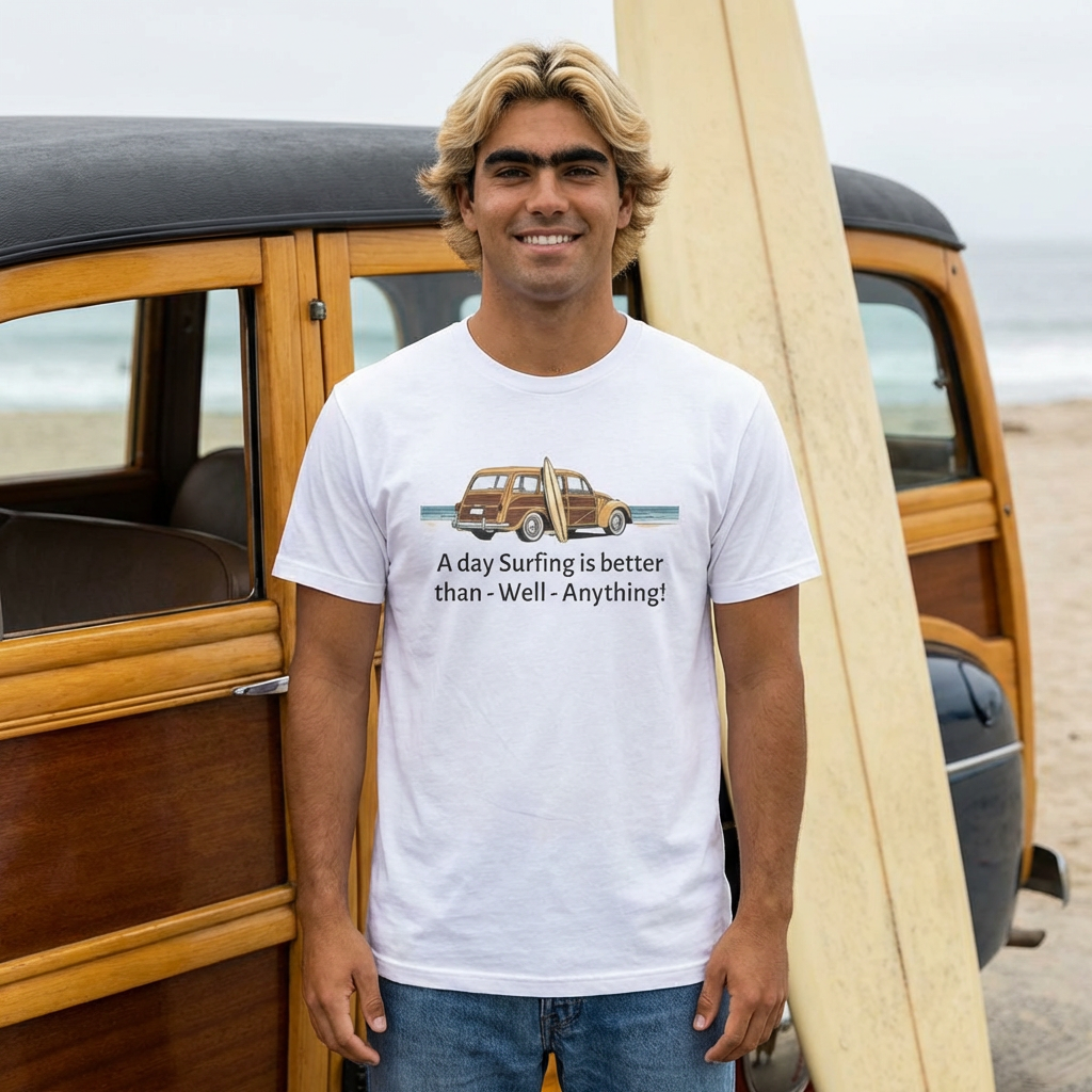 Surf Wagon T‑Shirt — "A Day Surfing is Better Than — Well — Anything!"