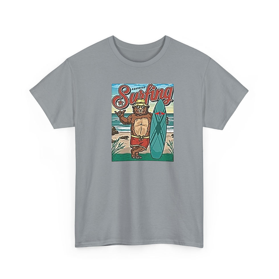Thumbnail: Surfing Bear Graphic Tee — Retro Beach Surfboard T-Shirt