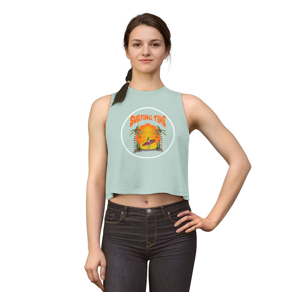 Thumbnail: Surfing Time Crop Top — Retro Sunset Surf Graphic Tank