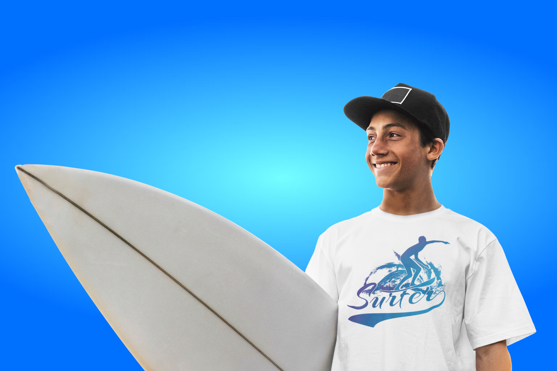 Surfer Wave T-Shirt — Blue Surf Graphic Tee for Beach Lovers
