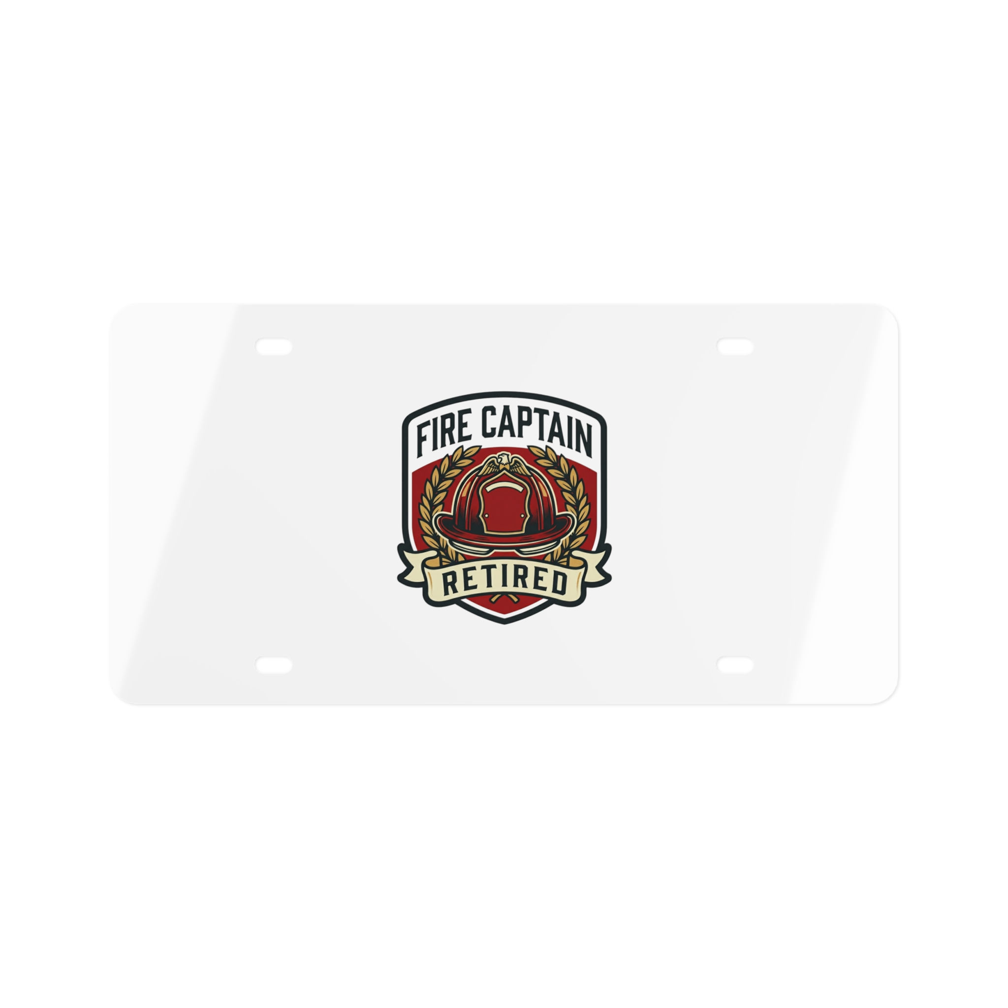 Retired Fire Captain License Plate — Veteran Firefighter Emblem Car Tag