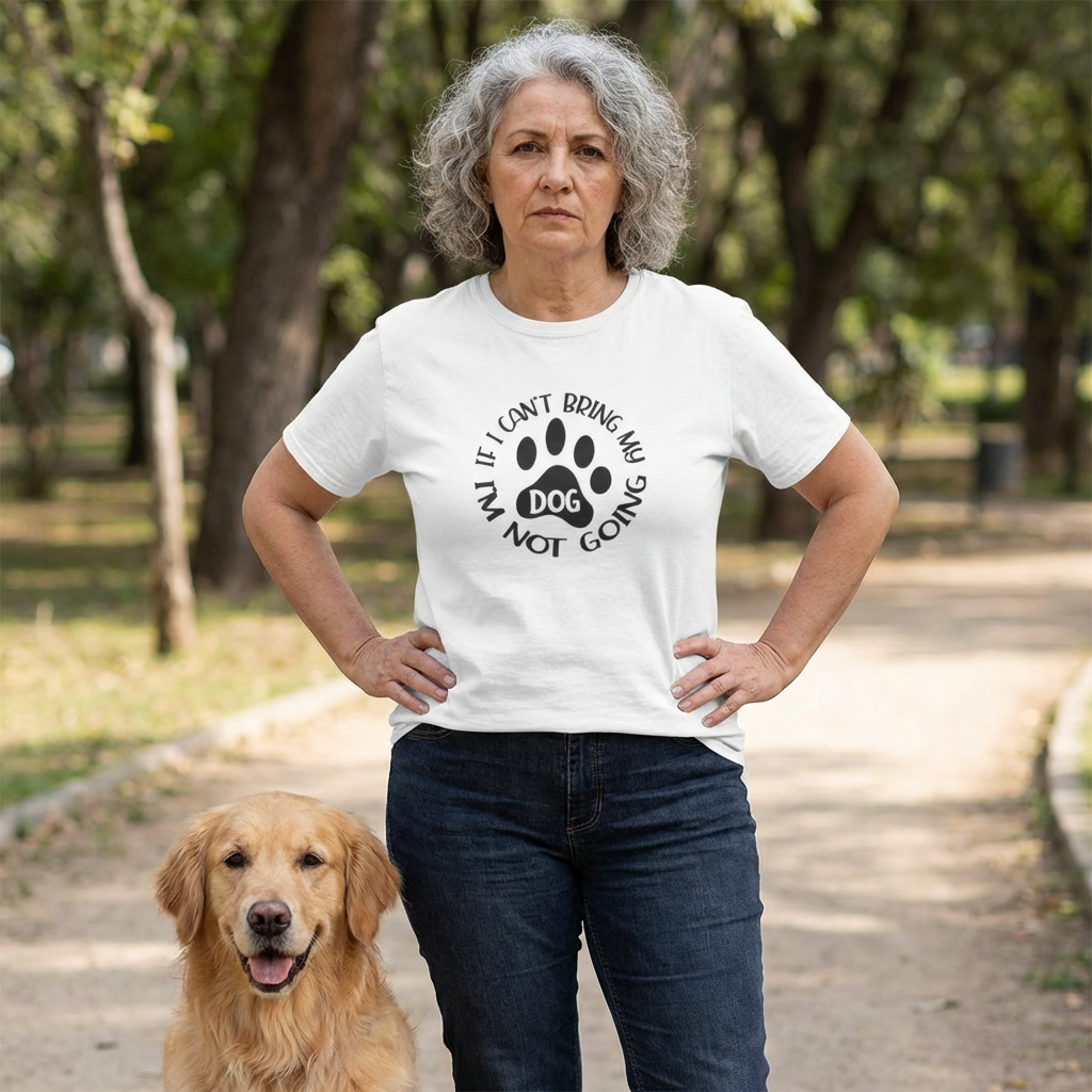Dog Lover T-Shirt — "If I Can't Bring My Dog I'm Not Going" Paw Print Tee