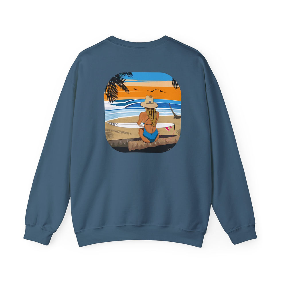 Thumbnail: Beach Sunset Crewneck Sweatshirt — Woman Surfing Graphic
