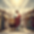 A serene figure with a halo stands between a lion and a lamb, surrounded by people in robes with spears. A bright light shines down.